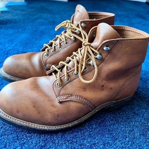 RED WING VINTAGE MENS USA 6 CARAMEL BROWN LEATHER BOOTS STEEL TOE
